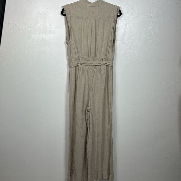 Free People Neutral Light Beige Linen Blend Jumpsuit With Pockets Size M - Picture 4 of 10